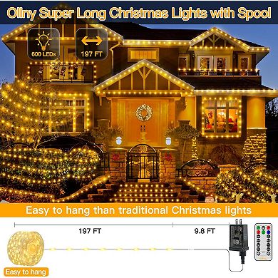 Ollny 600 LED 197ft Warm White IP67 Waterproof Christmas Lights