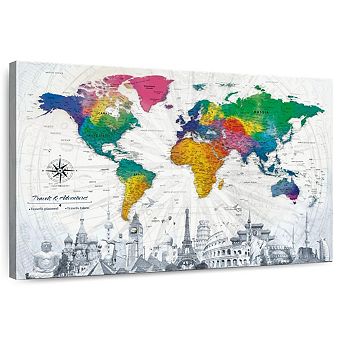 Travels And Adventures World Push Pin Map IV Wall Art