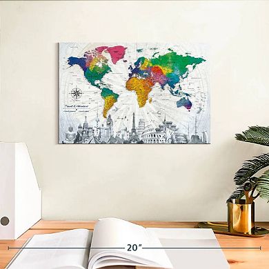 Travels And Adventures World Push Pin Map IV Wall Art