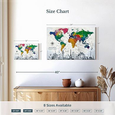 Travels And Adventures World Push Pin Map IV Wall Art