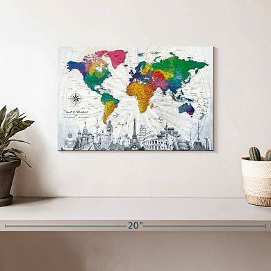 Travels And Adventures World Push Pin Map IV Wall Art