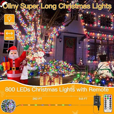 Ollny 800 LED 262ft MultiColor IP67 Waterproof Christmas String Lights Green Wire
