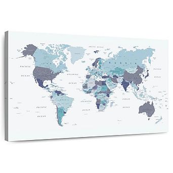 World Map Blue Wall Art