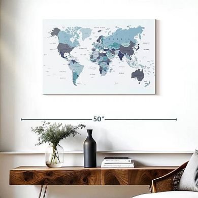 World Map Blue Wall Art