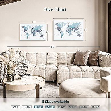 World Map Blue Wall Art