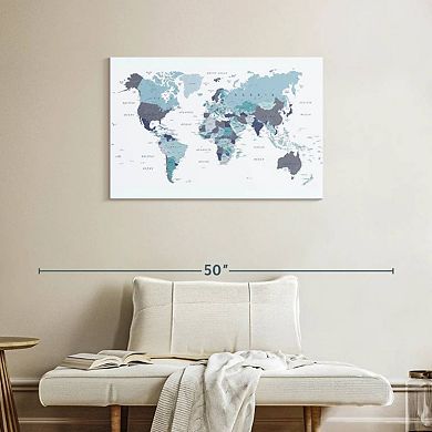 World Map Blue Wall Art