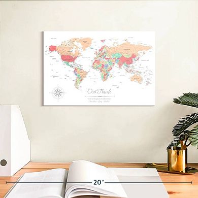 Our Travels World Push Pin Map Wall Art