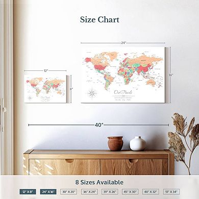 Our Travels World Push Pin Map Wall Art