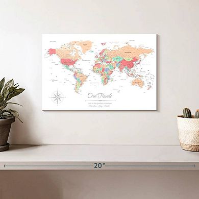 Our Travels World Push Pin Map Wall Art
