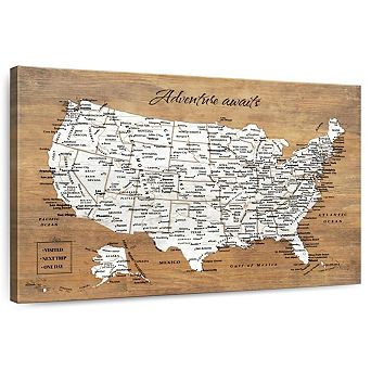 Push Pin North America Map On Wood II Wall Art