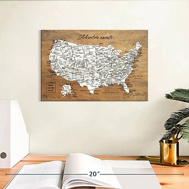 Push Pin North America Map On Wood II Wall Art