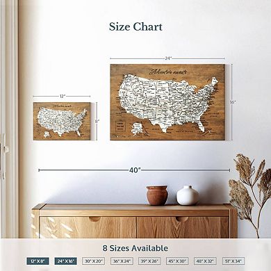 Push Pin North America Map On Wood II Wall Art