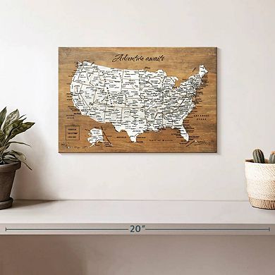 Push Pin North America Map On Wood II Wall Art