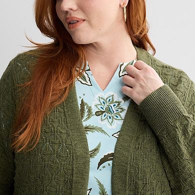 Plus Size Croft & Barrow® Sails Pointelle Cardigan Sweater