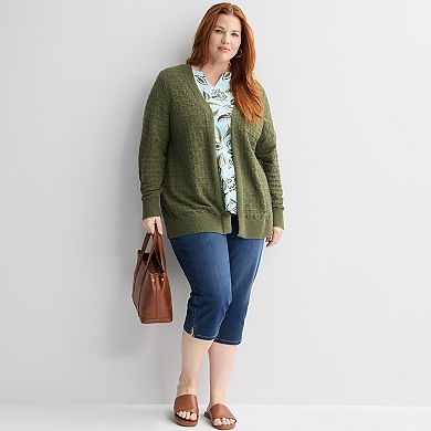Plus Size Croft & Barrow® Sails Pointelle Cardigan Sweater