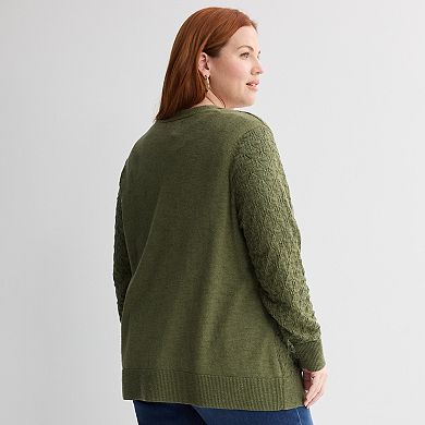 Plus Size Croft & Barrow® Sails Pointelle Cardigan Sweater