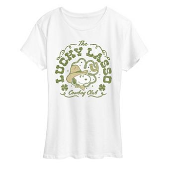 Women's Peanuts Snoopy The Lucky Lasso Cowboy Club Distressed Graphic Tee