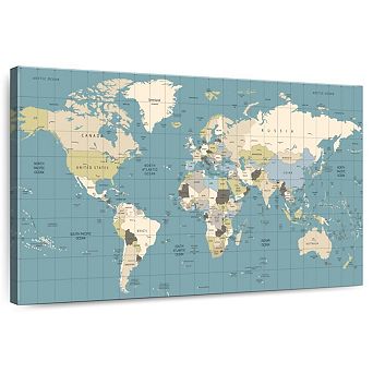 Water Blue World Map Wall Art