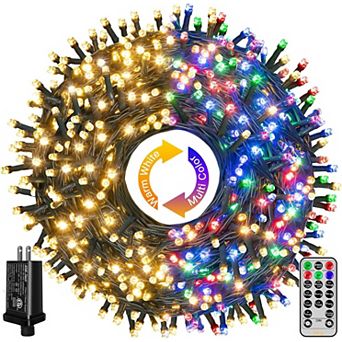 Ollny 640 LED 262ft Warm White/Multi-color Christmas String Lights (Green Cable, Plug in, 11 Modes)