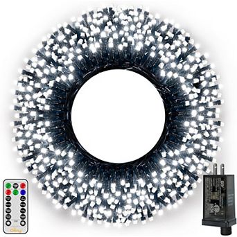 Ollny 500 LED 164ft Cool White Christmas Lights (Green Cable, Plug in, 8 Modes, IP44 Waterproof)