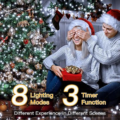 Ollny 500 LED 164ft Cool White Christmas Lights (Green Cable, Plug in, 8 Modes, IP44 Waterproof)