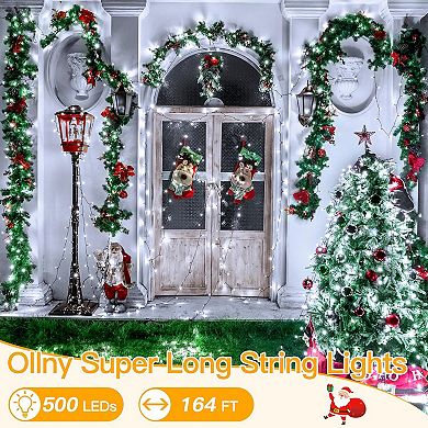 Ollny 500 LED 164ft Cool White Christmas Lights (Green Cable, Plug in, 8 Modes, IP44 Waterproof)