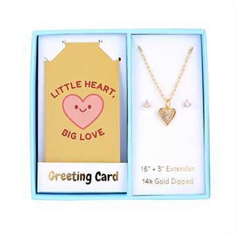 Taylor Grace 14k Gold Plated Cubic Zirconia Stud Earrings & Heart Pendant Necklace Set