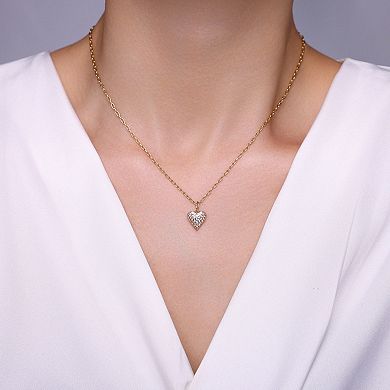 Taylor Grace 14k Gold Plated Cubic Zirconia Stud Earrings & Heart Pendant Necklace Set