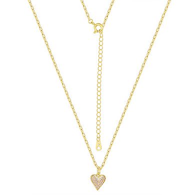 Taylor Grace 14k Gold Plated Cubic Zirconia Stud Earrings & Heart Pendant Necklace Set