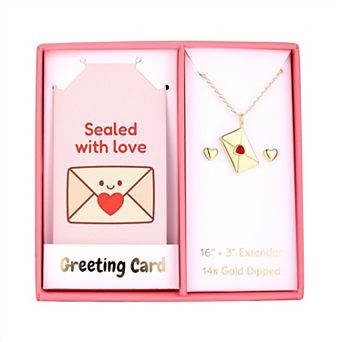 Taylor Grace 14k Gold Plated Polished Heart Stud Earrings & Envelope Pendant Necklace Set