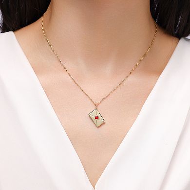 Taylor Grace 14k Gold Plated Polished Heart Stud Earrings & Envelope Pendant Necklace Set