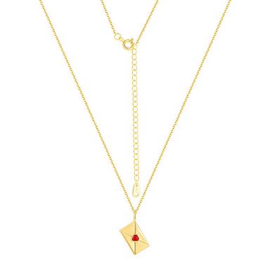 Taylor Grace 14k Gold Plated Polished Heart Stud Earrings & Envelope Pendant Necklace Set