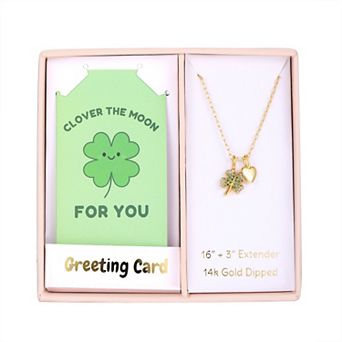 Taylor Grace 14k Gold Plated Cubic Zirconia Clover & Heart Pendant Necklace