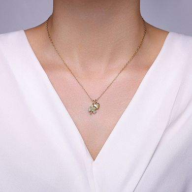 Taylor Grace 14k Gold Plated Cubic Zirconia Clover & Heart Pendant Necklace