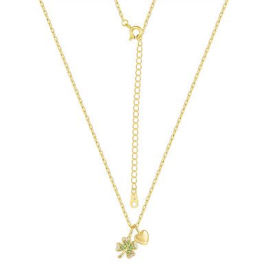 Taylor Grace 14k Gold Plated Cubic Zirconia Clover & Heart Pendant Necklace