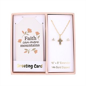 Taylor Grace 14k Gold Plated Cubic Zirconia Stud Earrings & Cross Pendant Necklace Set