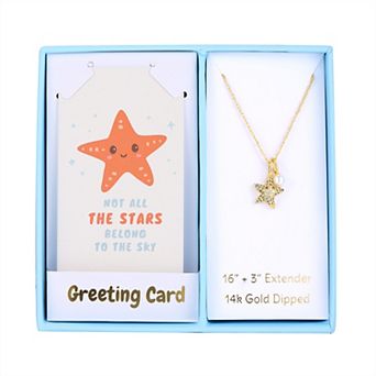 Taylor Grace 14k Gold Plated Cubic Zirconia Starfish & Simulated Pearl Charm Pendant Necklace