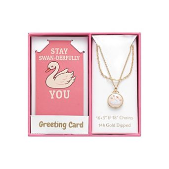 Taylor Grace 14k Gold Plated Swan Disc Pendant Layered Necklace Duo Set