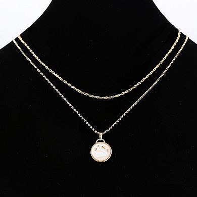 Taylor Grace 14k Gold Plated Swan Disc Pendant Layered Necklace Duo Set