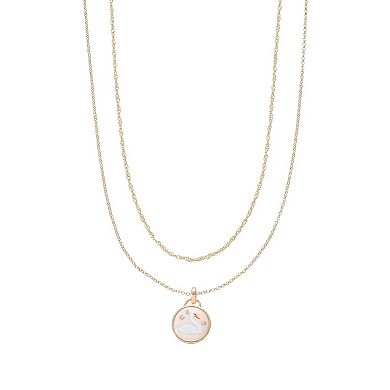 Taylor Grace 14k Gold Plated Swan Disc Pendant Layered Necklace Duo Set