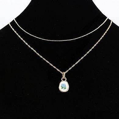 Taylor Grace 14k Gold Plated Hydrangea Disc Pendant Layered Necklace Duo Set