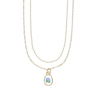 Taylor Grace 14k Gold Plated Hydrangea Disc Pendant Layered Necklace Duo Set