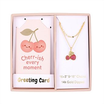 Taylor Grace 14k Gold Plated Cubic Zirconia Cherry Pendant Necklace Duo Set