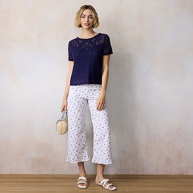 Petite LC Lauren Conrad Ruffle Hem Wildflower Crop Pants