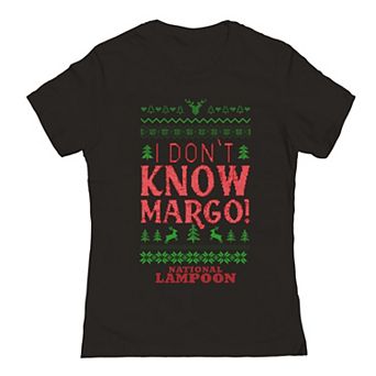 Juniors' National Lampoon's Christmas Vacation I Don't Know Margo Christmas Icons Ugly Sweater Graphic Tee