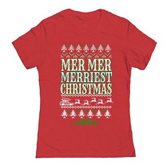 Juniors' National Lampoon's Christmas Vacation Mer Mer Merriest Christmas Ugly Sweater Graphic Tee
