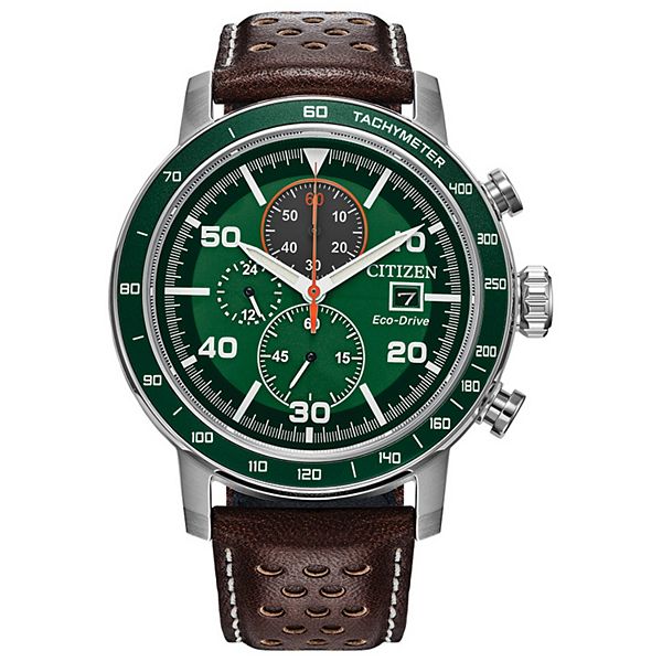 Citizen Men's Chronograph Stainless Steel Leather Strap Watch