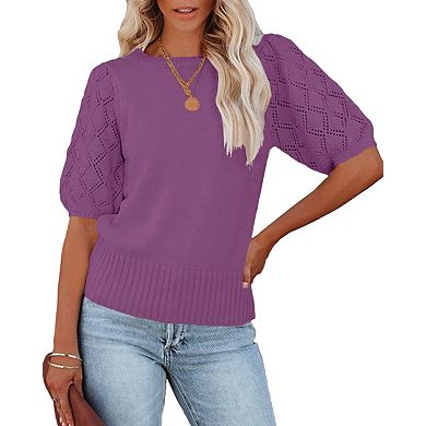 Women's Short Sleeve Sweaters Crewneck Knit Pullover Lightweight Summer Casual Tops