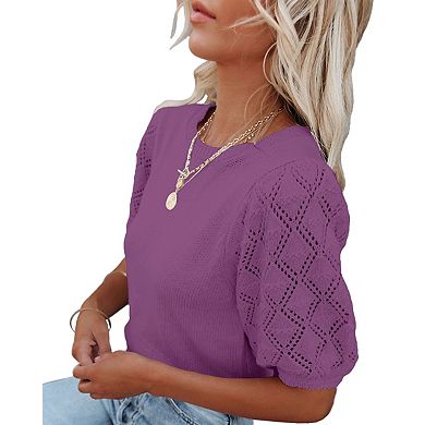 Women's Short Sleeve Sweaters Crewneck Knit Pullover Lightweight Summer Casual Tops