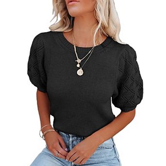 Women's Short Sleeve Sweaters Crewneck Knit Pullover Lightweight Summer Casual Tops